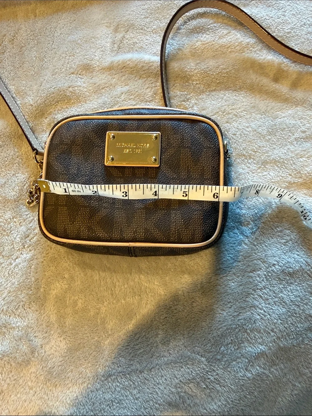 Michael Kors Brown Signature Crossbody with Pink Trim